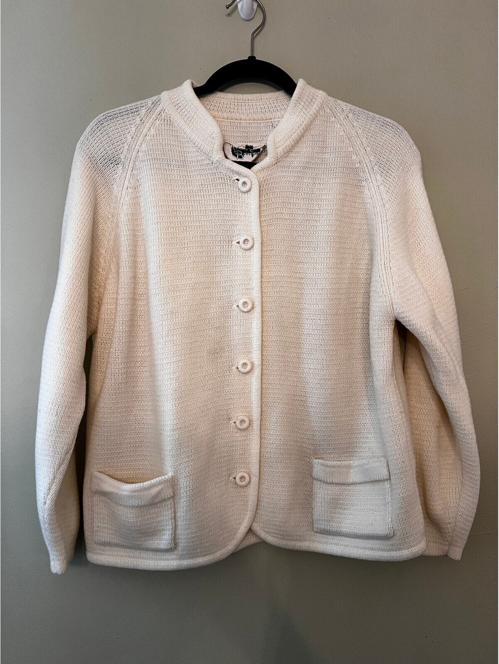 Vintage Made in Japan Cream Acrylic Button-Up Cardigan Sweater